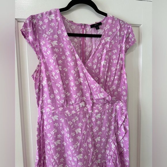 J. Crew purple pink floral faux wrap ruffle mini dress - Picture 2 of 14